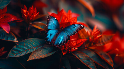 Fototapeta premium A beautiful photo of a colorful butterfly resting against a natural landscape, perfect as a banner background for a cover or social media design.