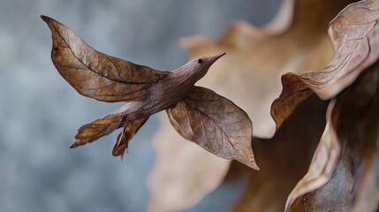 Naklejka premium Tamarind leaves crafting a flying bird shape nature art photography close-up creative concept aesthetic design