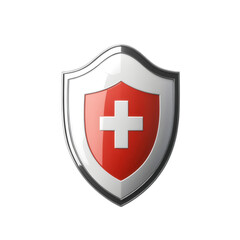 3D render of a shield with a first aid cross icon, isolated on a transparent background. Ideal for health, medical, and emergency designs.