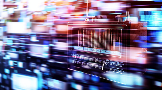 A Close-Up of a Vintage Radio Producing Static Noise, Symbolizing the Decline of Traditional Media, Modern Digital Devices, Highlighting the Shift in Communication Technology and Media Consumption.