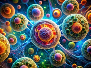 Microscopic Cell Long Exposure Photography: Cellular Structures, Scientific Imaging, Biology