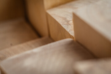 carpentry workshop. Wooden planks at a sawmill or in a carpentry workshop. Sawing and drying of wood.