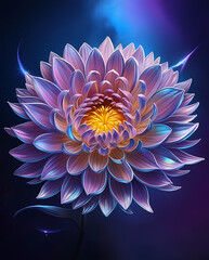 Cool cosmic chrysanthemum flower with a beautiful space ambiance. glow against the starry background, captivating magical chrysanthemum flowers. Created with generative AI