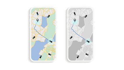 Smartphone Car Route Mapping: GPS Navigation, Location Tracking, and Shared Car App Concept - Vector Illustration.