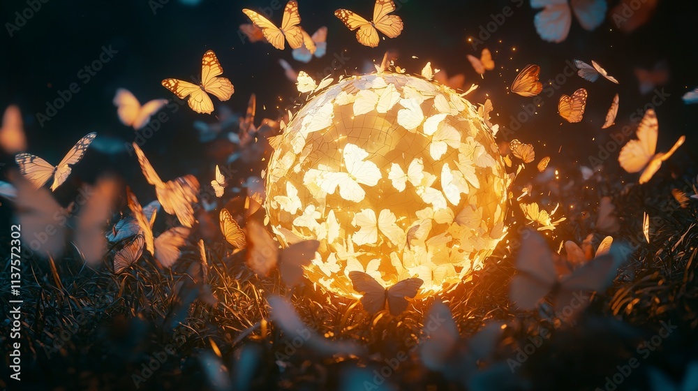 Aufkleber close-up view of enchanting butterflies and a shattering rubber ball a dreamlike transformation in n