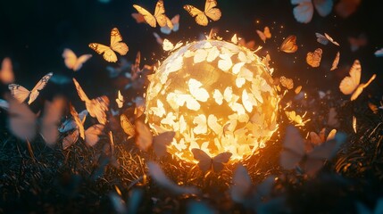 Close-up view of enchanting butterflies and a shattering rubber ball a dreamlike transformation in nature