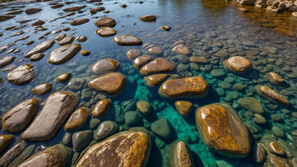Riverbed Patterns - Stones and Water Textures Captured by Drone