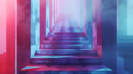 Abstract Neon Staircase: Digital Art