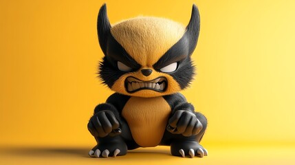 A cartoon wolverine is sitting on a yellow background with an angry expression.