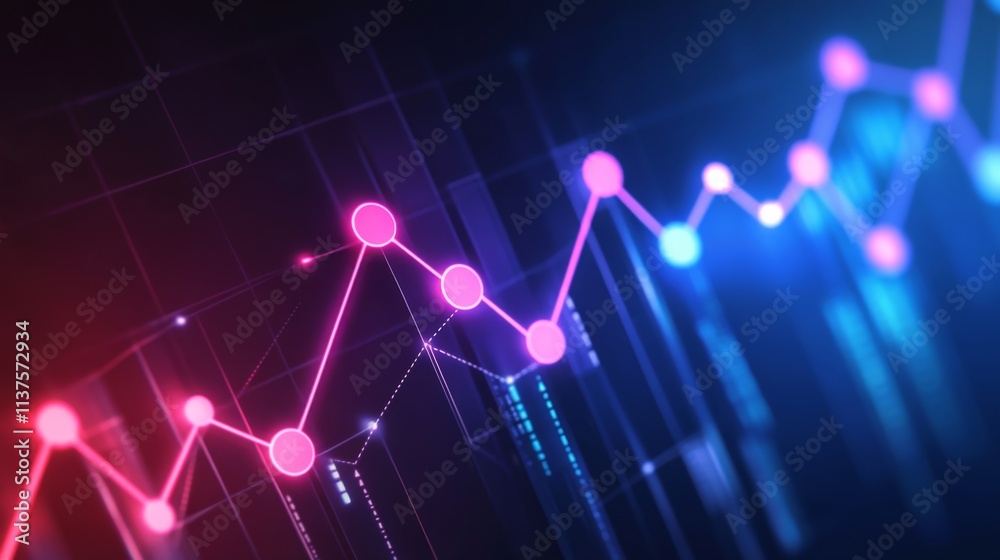 Poster colorful abstract data visualization with light effects and graph lines