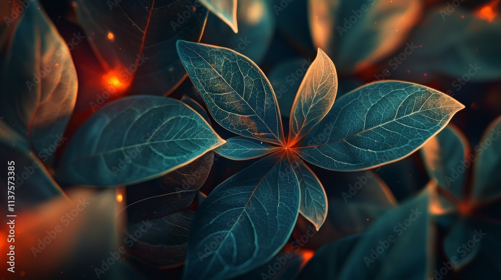 Poster closeup of overlapping bauhinia leaves forming a unique pattern nature scene artistic photography bo