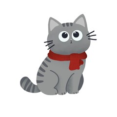 A cat with a red scarf