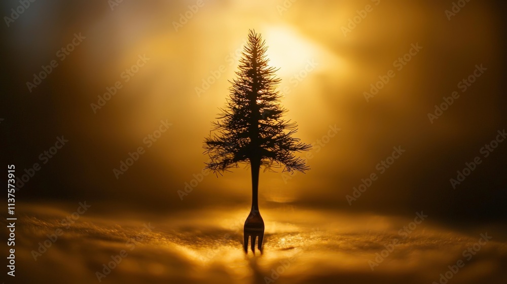 Poster creative shadow of a fork resembling a tree surreal art digital illustration dreamlike environment u