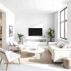 Fototapeta premium modern living room with white furniture