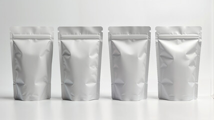 3d rendering aluminum foil bag mockups on white background