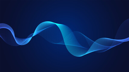 Geometric curved lines in gradient blue tones forming dynamic futuristic abstract flow patterns