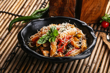 Vegetarian pasta penne with mushroom