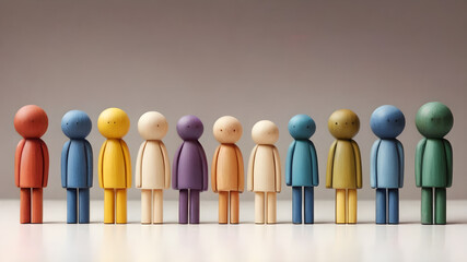 Colorful  Wooden figure peg dolls. creative thinking and human resources, Recruitment employee concept  AI generated image, ai