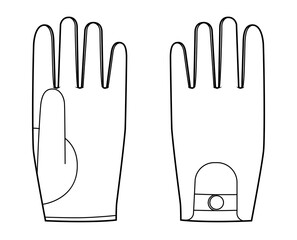 Driving Gloves Wrist length Fashion hand accessory clothing technical illustration garment. Vector front palm back view for Men, women, unisex style flat template CAD mockup sketch outline on white