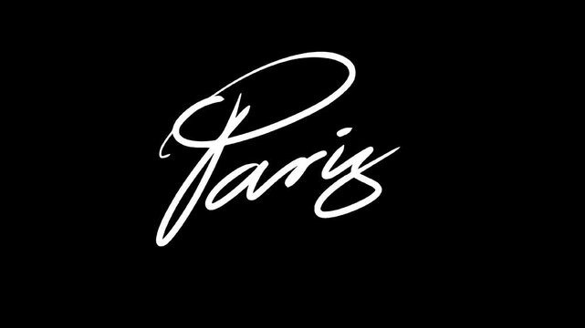 Paris city name handwritten design. The video is animated frame by frame. Transparent background, alpha channel. Suitable for use as video material or motion graphics.