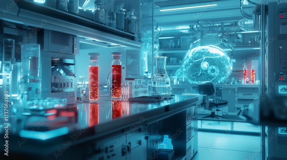 Poster close-up of a high-tech medical lab innovative developments in a futuristic and sterile science envi