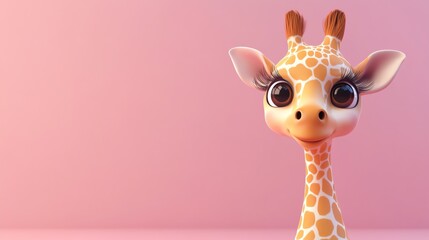 A cute cartoon giraffe with big eyes and long eyelashes. © night