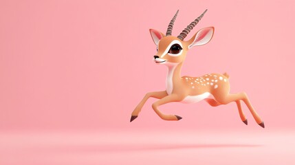 A cartoon fawn is leaping through the air.