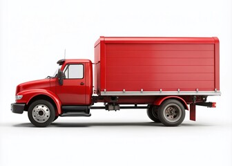 Minimalist Red Truck Mockup: Side View Closeup, Goods Transport, Isolated Background, Graphic Design Element