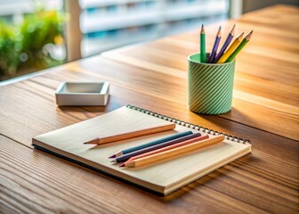 Minimalist School Sketch: Pencils, Notebook, Tabletop