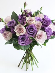 Purple and White Roses in Vase
