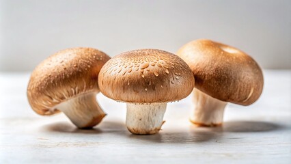 Minimalist Shiitake Mushrooms: Close-Up Photography of Fresh Fungi on White