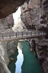 Bridge Across the River in the Canyon at Yuntaishan, Henan Province, China