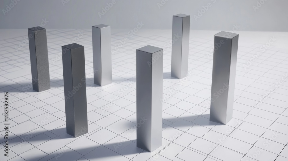 Fototapete modern abstract display of metallic columns on a minimalist floor