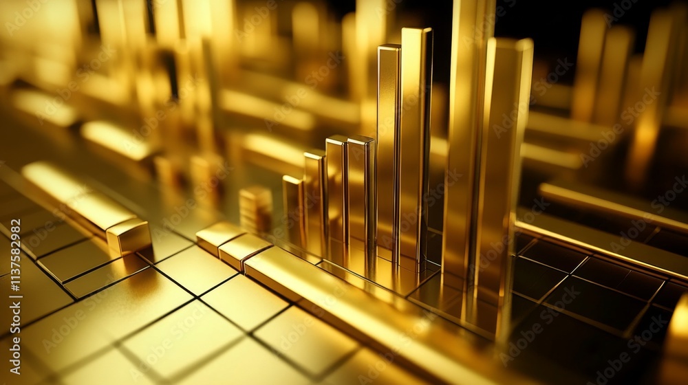 Fototapete golden bar graphs with a shiny metallic finish and soft focus effect