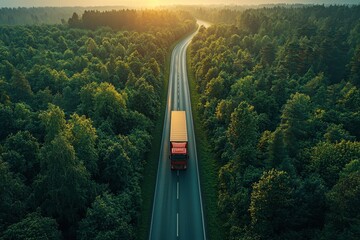 Scenic Truck Driving on a Serene Country Road at Sunset