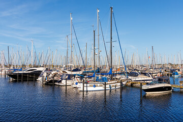 Fototapeta premium Marina with sailing boats yachts at the Baltic Sea in Heiligenhafen, Germany