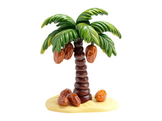 Charming 3D Plasticine Palm Tree with Ripe Dates on Isolated Background