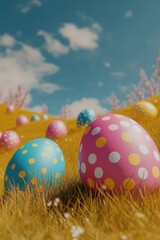 Colorful Easter Eggs on Grass