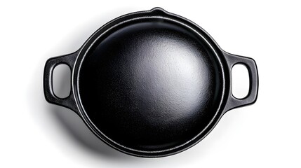Black Cast Iron Cooking Pot with Two Handles Isolated on White Background