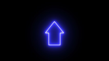 Glowing neon up direction arrow icon  illumination. Abstract moving up directional neon arrow icon.