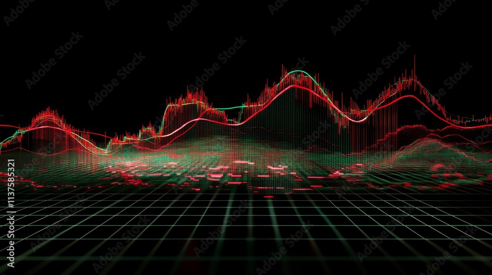 Leinwandbilder Abstract Data Visualization with Green and Red Lines on Black Background