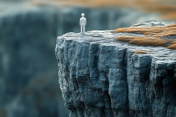 A lone figure stands at the edge of a precipice, contemplating the vast abyss below.