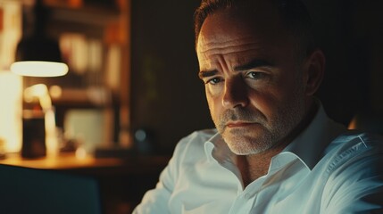 Obraz premium Intense Man Contemplates at Desk