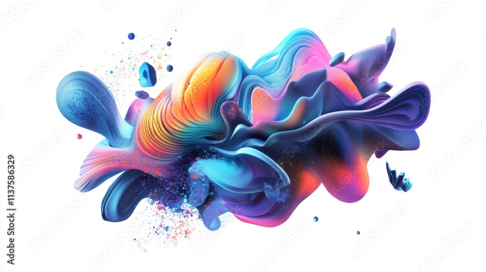 Leinwandbilder Colorful Abstract Fluid Shape with Swirls and Textures in Motion