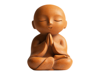 Small Clay Buddha Statue Isolated on White Background for Peaceful Themes