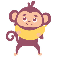 Cute Cartoon Monkey Holding a Banana, Design Inspiration, Illustration, Character