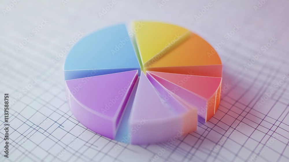 Aufkleber Colorful 3D Pie Chart on Graph Paper with Soft Gradient Colors