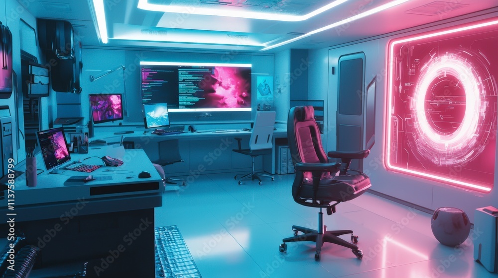 Poster Innovative ai-driven workspace design for creative business in a futuristic setting modern office environment