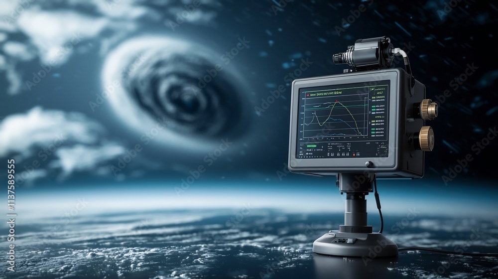 Poster virtual weather station with advanced tracking and warning system for cyclone paths providing critic