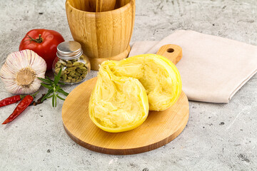 Italian traditional yellow Scamorza cheese